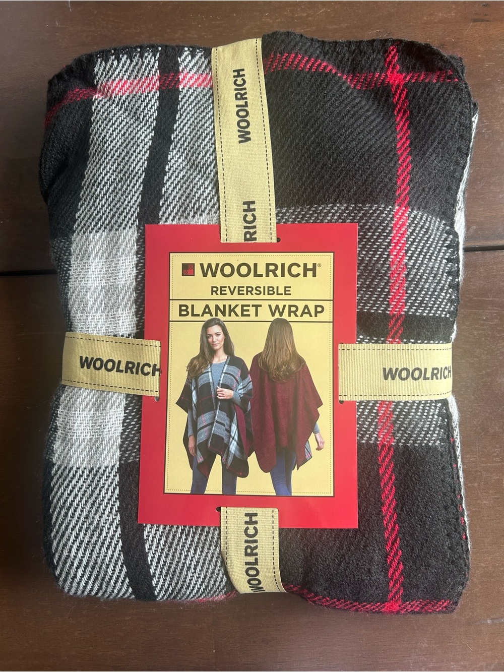 Woolrich Black, Gray & Red Plaid and Houndstooth Reversible Blanket Wrap